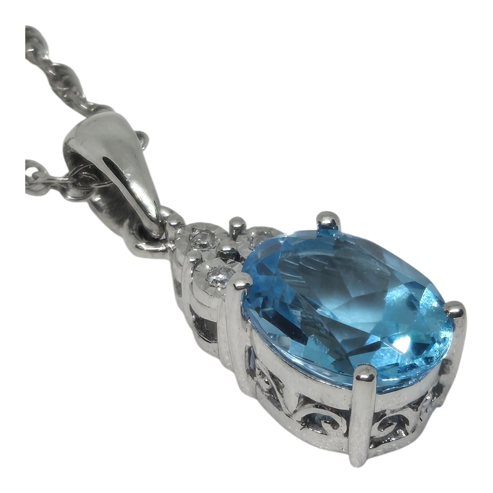 Blue Topaz Real Diamond Accent 925 Sterling Silver Pendant Necklace